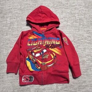 Disney Pixar Cars Lightning McQueen Red Zip Hoodie Toddler Boys 18M Sweatshirt